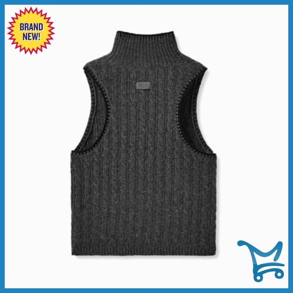 Cable Knit Turtleneck Tank Top, Recycled Polyester Blend, Cropped Fit - Picture 2 of 6